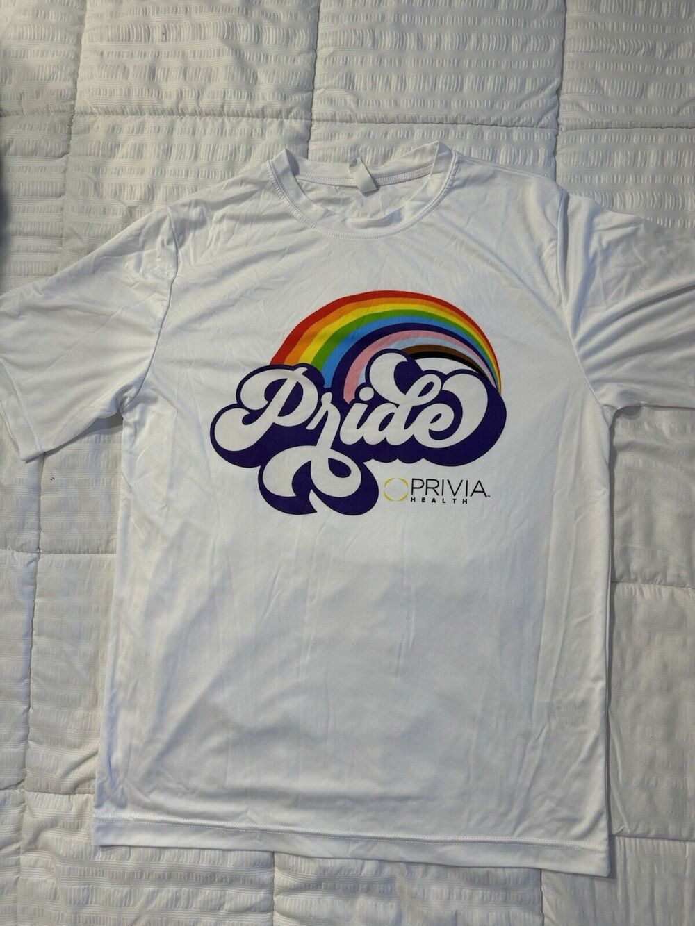 Pride T-Shirt LGBTQ Women's Small White Rainbow Athletic